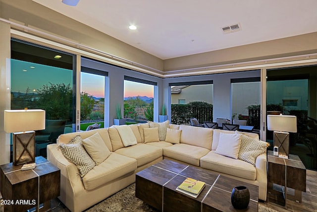 living room with hardwood / wood-style floors