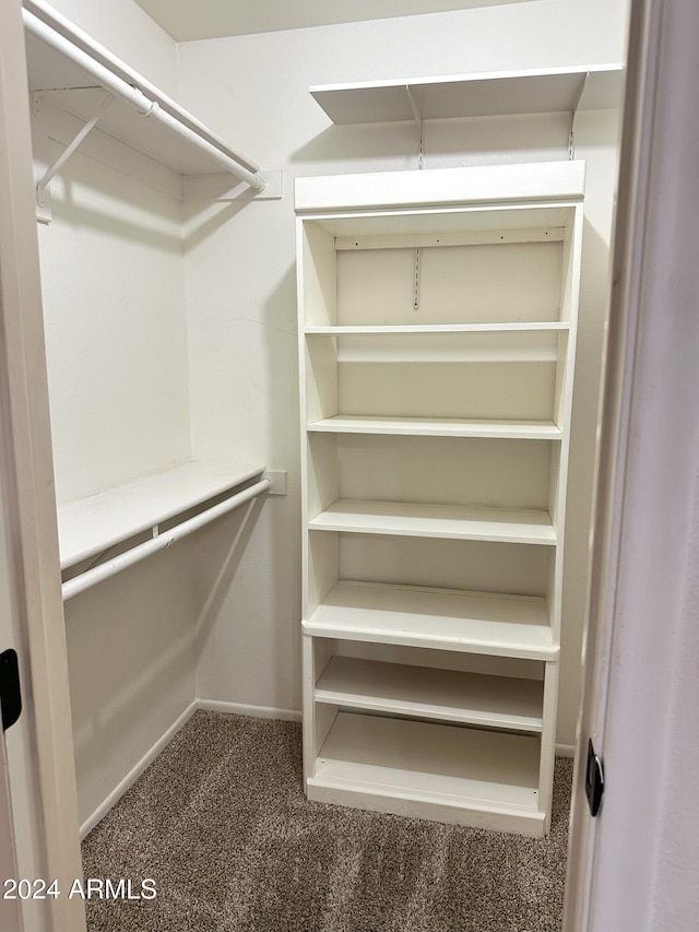 walk in closet with dark carpet