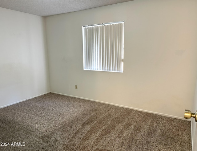 unfurnished room featuring carpet and a textured ceiling