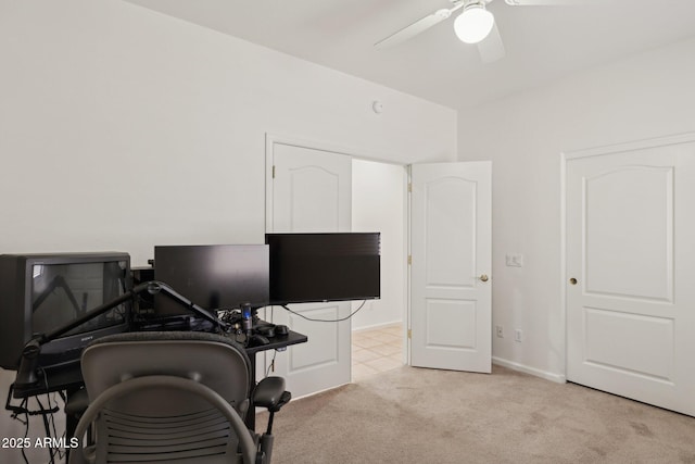 4936 E Villa Rita Dr, Scottsdale, AZ 85254 - home office featuring baseboards, a ceiling fan, and light colored carpet