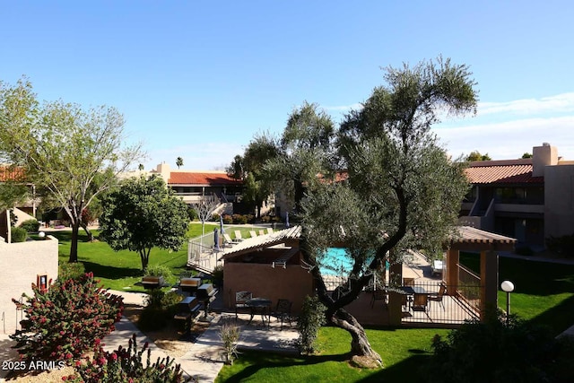 view of grassy yard with a patio area