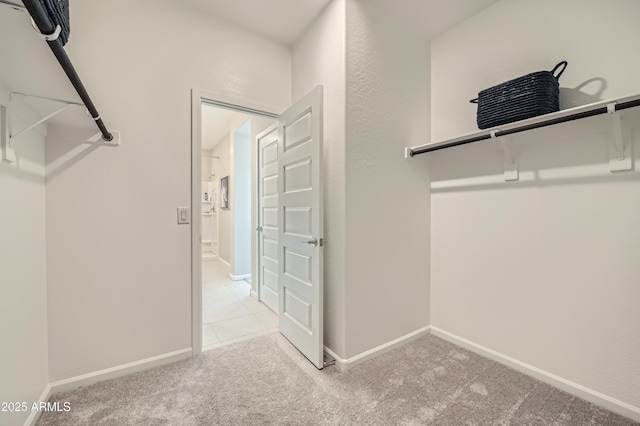 walk in closet featuring carpet flooring
