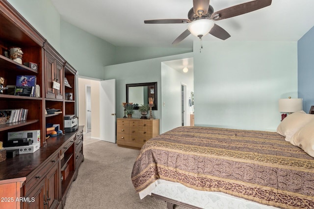 4725 E Brown Rd Unit 79, Mesa, AZ 85205 - bedroom featuring light carpet, a ceiling fan, and vaulted ceiling