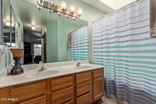 4725 E Brown Rd Unit 79, Mesa, AZ 85205 - bathroom featuring double vanity and curtained shower
