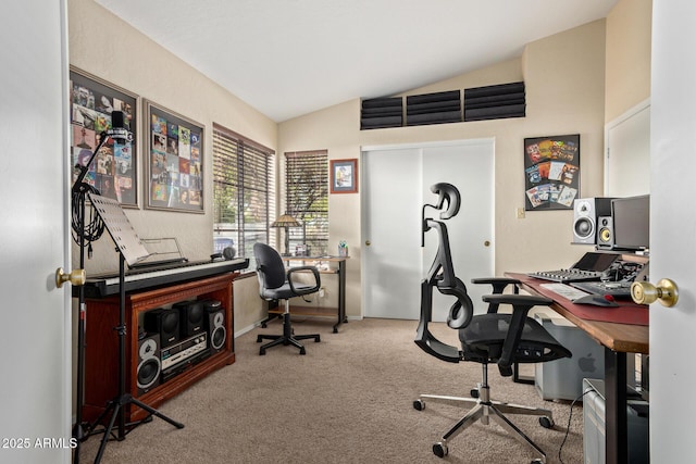 4725 E Brown Rd Unit 79, Mesa, AZ 85205 - carpeted office featuring vaulted ceiling and baseboards