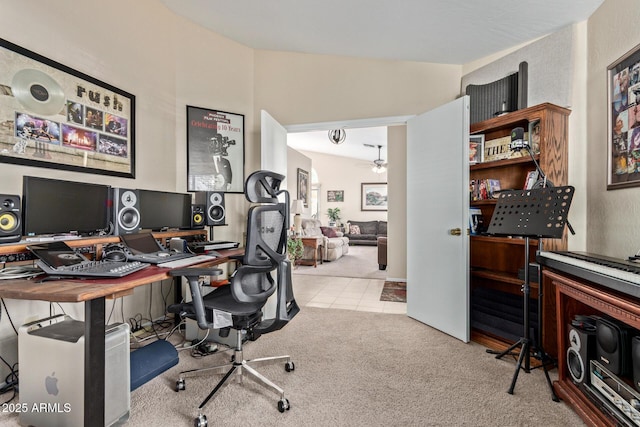 4725 E Brown Rd Unit 79, Mesa, AZ 85205 - office space with light carpet, ceiling fan, and light tile patterned floors