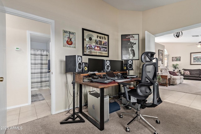 4725 E Brown Rd Unit 79, Mesa, AZ 85205 - tiled home office featuring carpet floors and a ceiling fan