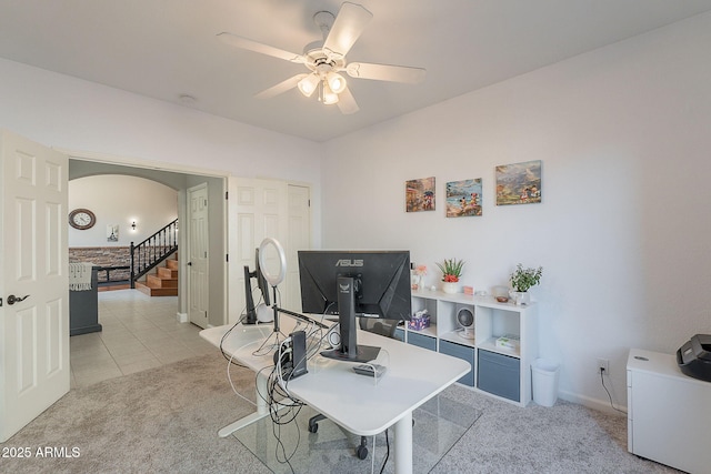 20809 N 17th St, Phoenix, AZ 85024 - office space featuring arched walkways, light carpet, a ceiling fan, and light tile patterned floors