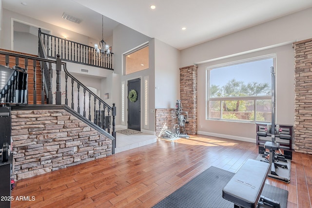 20809 N 17th St, Phoenix, AZ 85024 - foyer entrance featuring stairs, hardwood / wood-style floors, a chandelier, and recessed lighting