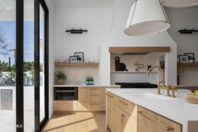 4120 N 44th Pl, Phoenix, AZ 85018 - kitchen with light brown cabinets, open shelves, oven, modern cabinets, and a sink