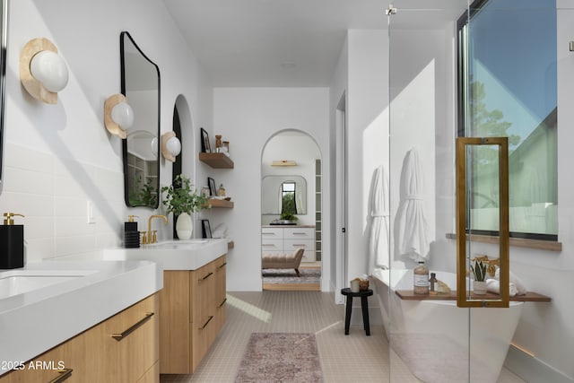 4120 N 44th Pl, Phoenix, AZ 85018 - full bath with two vanities and a freestanding tub