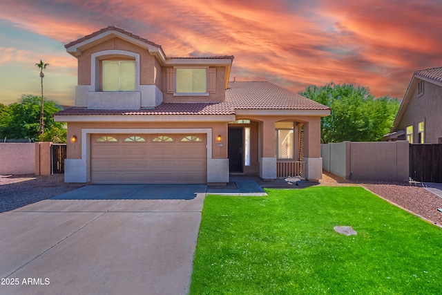 20277 N 68th Dr, Glendale, AZ 85308 - view of front of home featuring a tiled roof, concrete driveway, stucco siding, and a garage