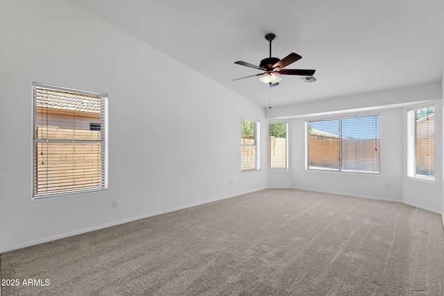 1669 E Santa Fiore St, San Tan Valley, AZ 85140 - unfurnished room featuring vaulted ceiling, light carpet, ceiling fan, and baseboards