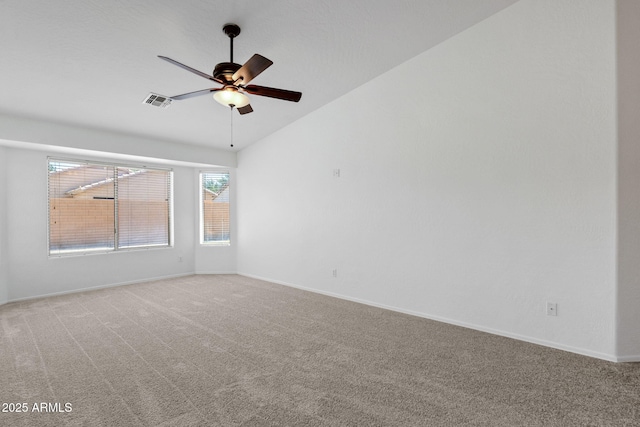 1669 E Santa Fiore St, San Tan Valley, AZ 85140 - empty room featuring light colored carpet, a ceiling fan, baseboards, and lofted ceiling