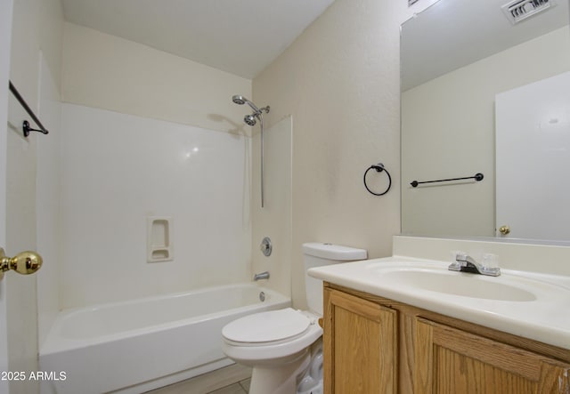 full bathroom featuring toilet, shower / tub combination, hardwood / wood-style floors, and vanity