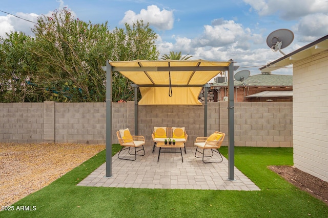 view of patio / terrace with a fenced backyard and a pergola