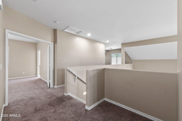 2036 E Carob Dr, Chandler, AZ 85286 - hall with carpet flooring, attic access, baseboards, an upstairs landing, and recessed lighting
