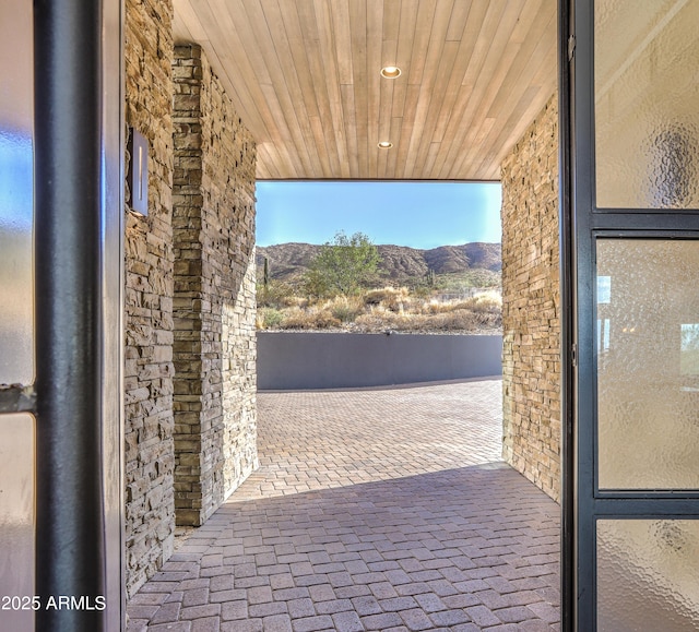 view of patio featuring a mountain view