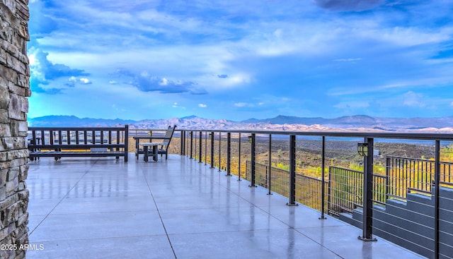 balcony featuring a mountain view