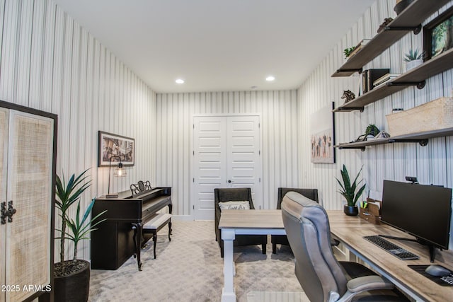 home office featuring recessed lighting