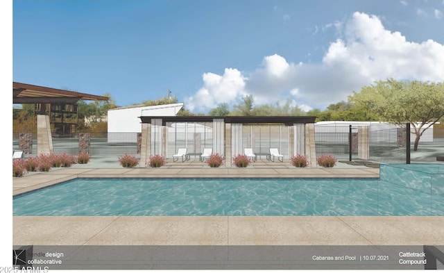 view of swimming pool with fence and a fenced in pool