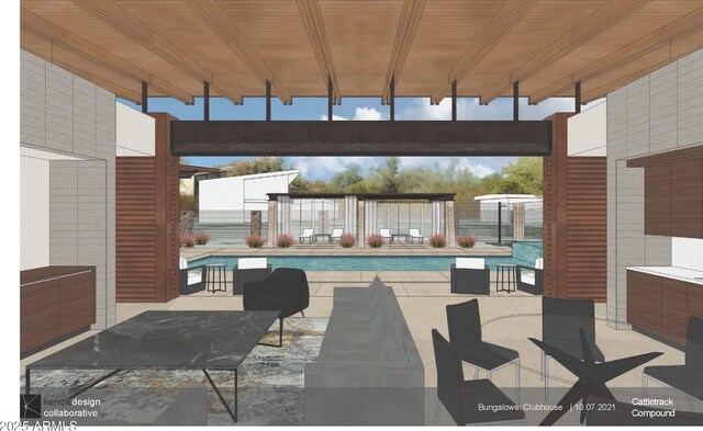 view of patio / terrace featuring a fenced in pool and fence