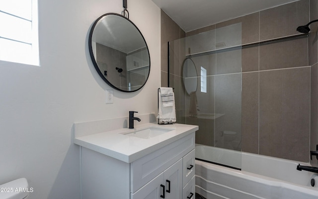 full bathroom featuring vanity, toilet, and bathtub / shower combination