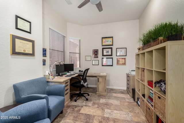 office area featuring ceiling fan