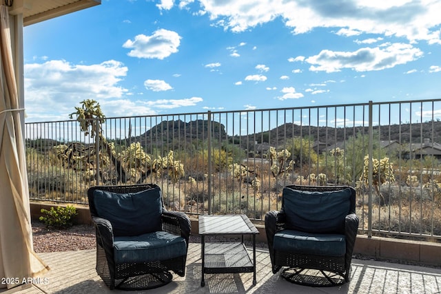 view of patio with a mountain view