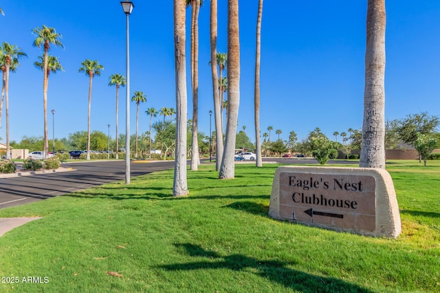 view of property's community with a lawn