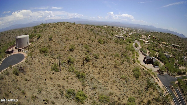 drone / aerial view featuring a mountain view