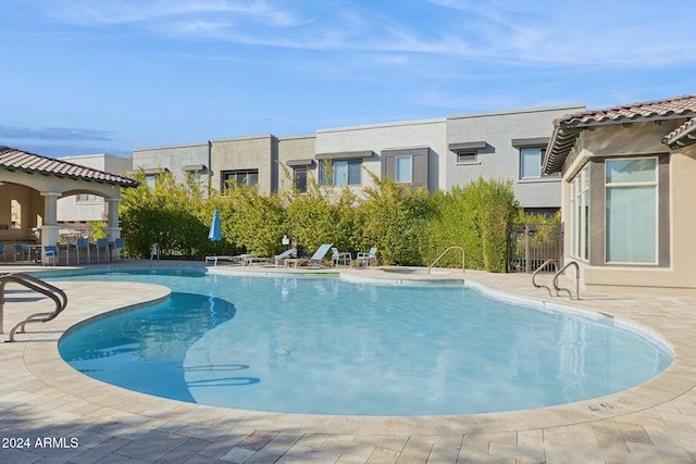 view of pool featuring a patio