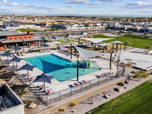 view of swimming pool featuring a patio