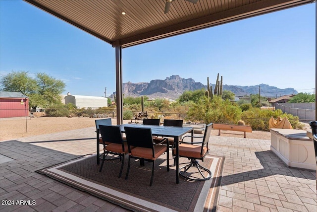 view of patio featuring a mountain view