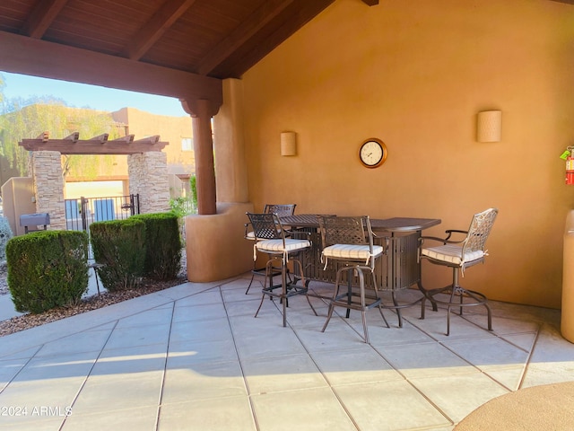 view of patio / terrace with a mountain view