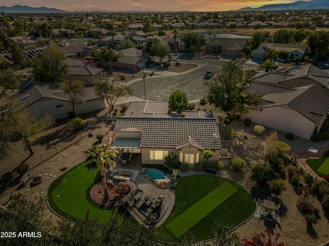 view of aerial view at dusk