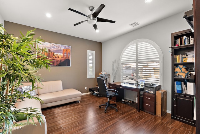 26036 N 85th Dr, Peoria, AZ 85383 - office space featuring ceiling fan, recessed lighting, dark wood-style floors, and baseboards
