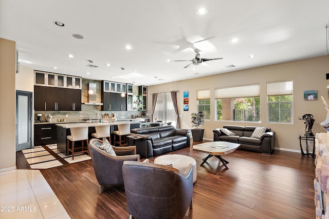 26036 N 85th Dr, Peoria, AZ 85383 - living area featuring recessed lighting, baseboards, ceiling fan, and dark wood-type flooring