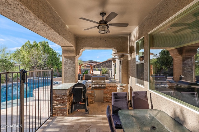 26036 N 85th Dr, Peoria, AZ 85383 - view of patio / terrace with a ceiling fan and a pool with connected hot tub