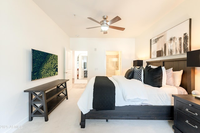 2511 W Queen Creek Rd Unit 325, Chandler, AZ 85248 - bedroom with light colored carpet, ensuite bathroom, and a ceiling fan