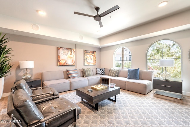 2511 W Queen Creek Rd Unit 325, Chandler, AZ 85248 - living room featuring a ceiling fan, wood finished floors, and recessed lighting