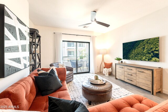 2511 W Queen Creek Rd Unit 325, Chandler, AZ 85248 - living area with a ceiling fan and light wood finished floors