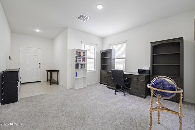 view of carpeted home office