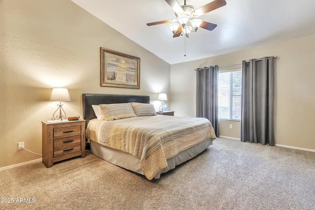 6102 W Shangri La Rd, Glendale, AZ 85304 - bedroom featuring baseboards, light colored carpet, ceiling fan, and lofted ceiling