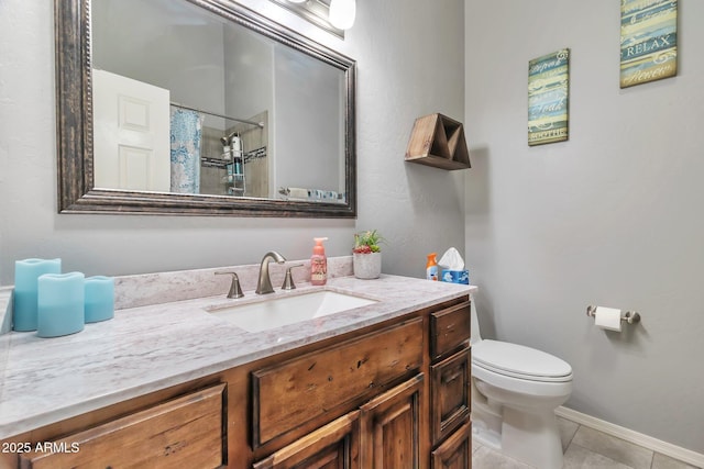 6102 W Shangri La Rd, Glendale, AZ 85304 - full bathroom with tile patterned flooring, vanity, baseboards, toilet, and a shower with shower curtain