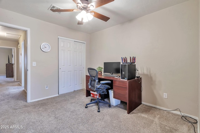 6102 W Shangri La Rd, Glendale, AZ 85304 - home office featuring visible vents, carpet, ceiling fan, and baseboards
