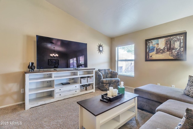 6102 W Shangri La Rd, Glendale, AZ 85304 - living room with carpet flooring, baseboards, and an inviting chandelier