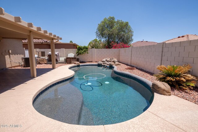 8055 W Sanna St, Peoria, AZ 85345 - view of swimming pool featuring a fenced backyard, a patio area, and central AC unit