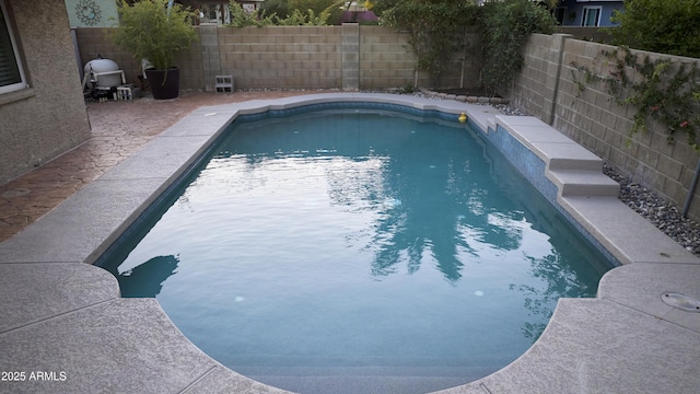 view of pool featuring a fenced backyard and a fenced in pool