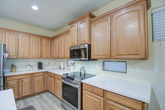 kitchen with stainless steel appliances and light wood-type flooring